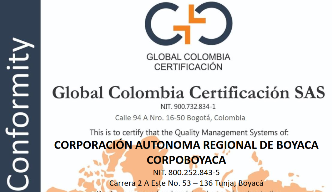 Foto Corpoboyacá obtiene por parte de Global Colombia Certificación acreditación del sistema de gestión de calidad